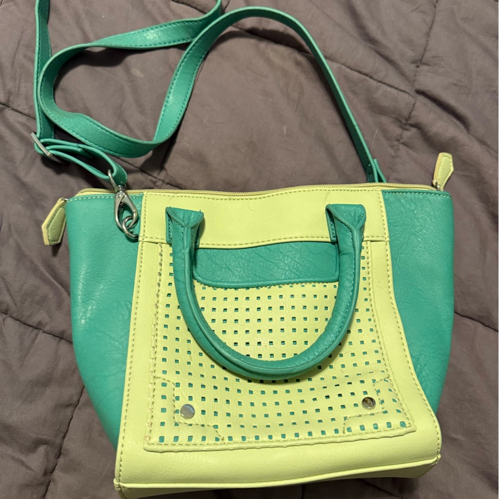 Charming Charlie Stylish Green and Yellow Handbag